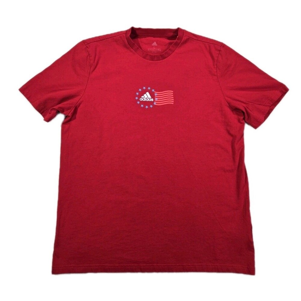 Mens Large Adidas Short Sleeve T Shirt Red Patriotic American Flag Theme